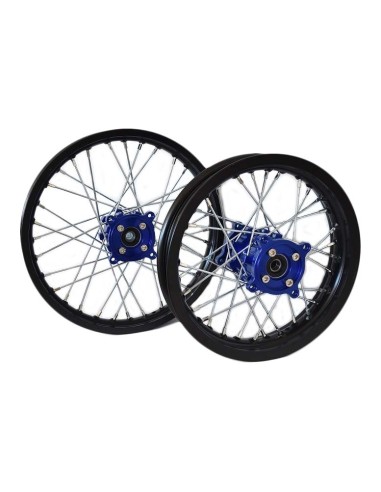 Pair alloy wheel dirt bike 14/12 cnc hubs blue